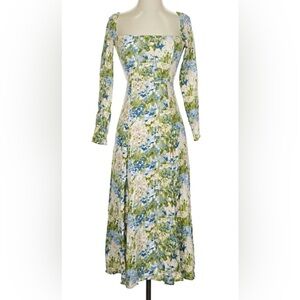 Reformation Green and Blue Floral Long Sleeve Dress